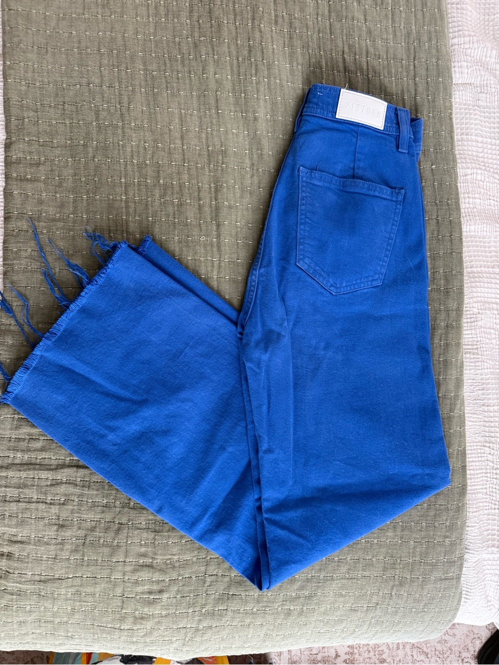 Pistola Denim High Rise Wide Leg Raw Hem Jeans in Cobalt Blue - Size 24